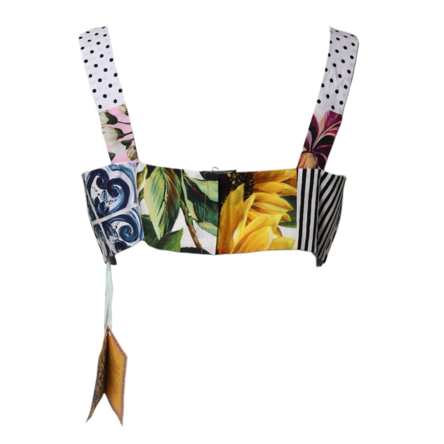 Dolce & Gabbana Multicolor Sweetheart Neck Patchwork Crop Top