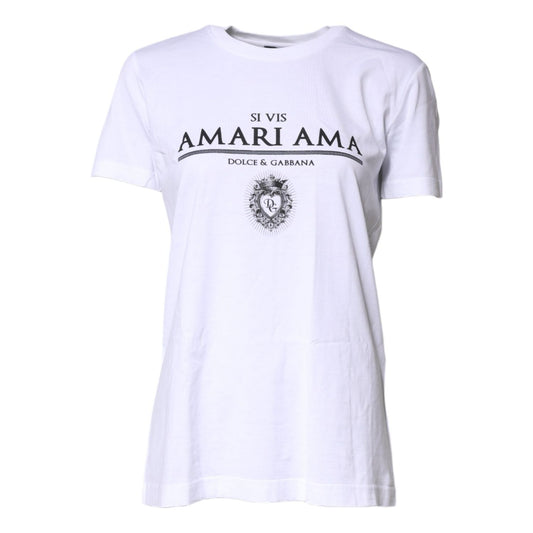 Dolce & Gabbana White Cotton Printed Round Neck Top T-shirt