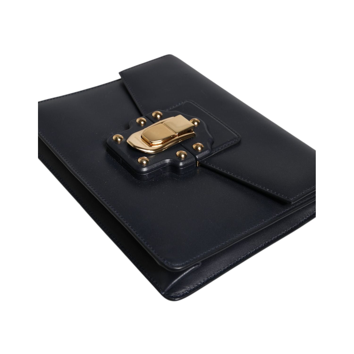 Dolce & Gabbana Black Leather Logo Gold Crossbody Purse Bag