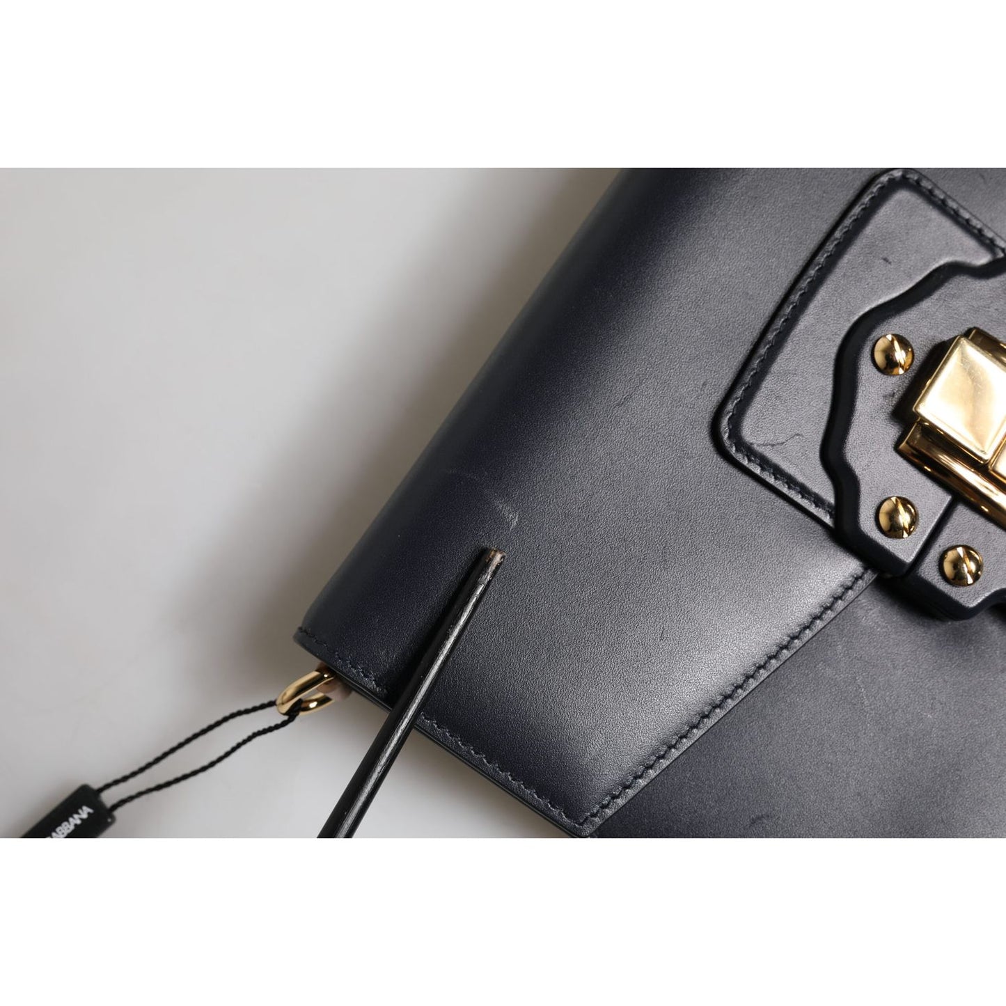 Dolce & Gabbana Black Leather Logo Gold Crossbody Purse Bag