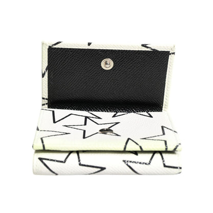 Dolce & Gabbana White Leather Trifold DG Star Print Card Holder Wallet