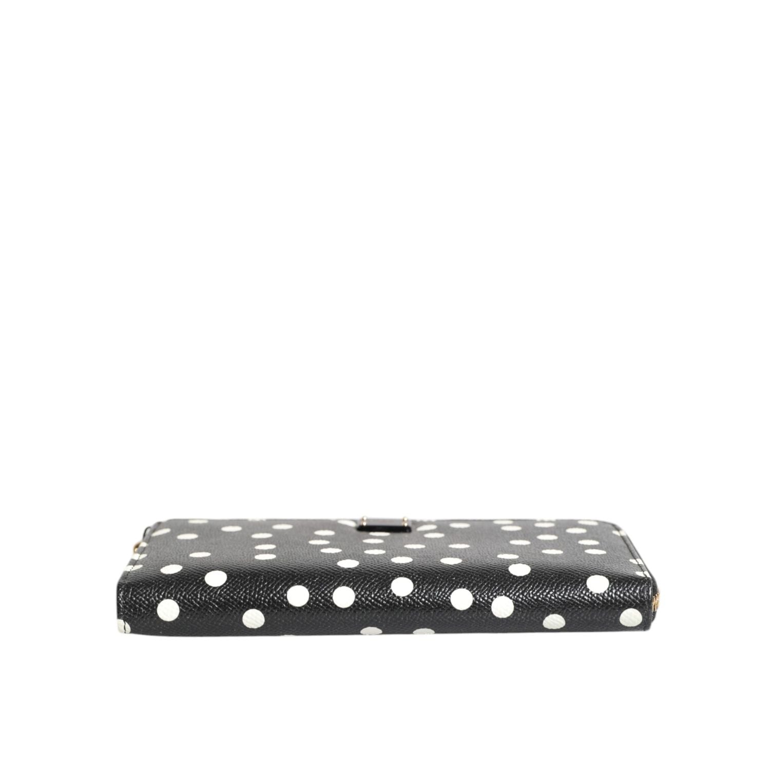 Dolce & Gabbana Black White Dotted Leather Zip Around Continental Wallet