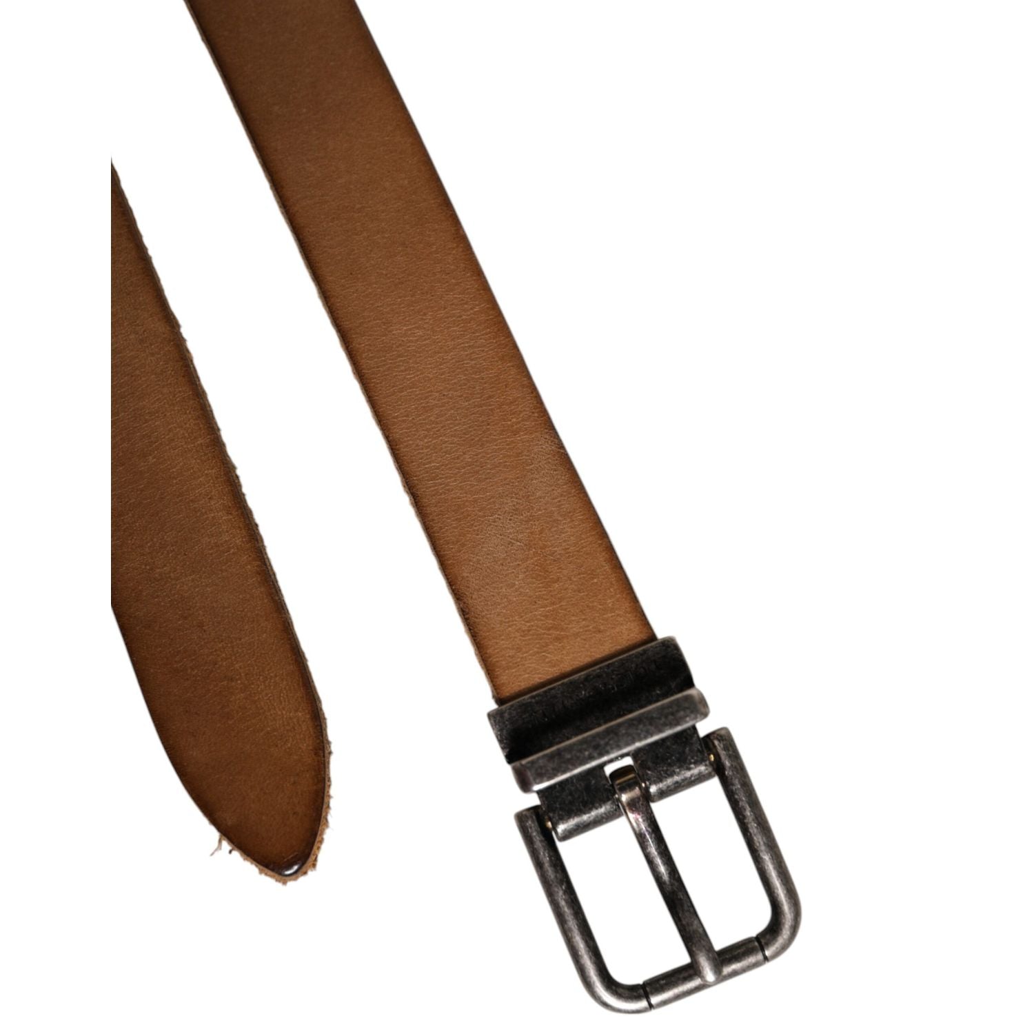 Dolce & Gabbana Brown Leather Silver Tone Metal Buckle Belt