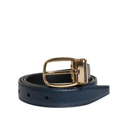Dolce & Gabbana Blue Leather Metal Buckle Classic Belt