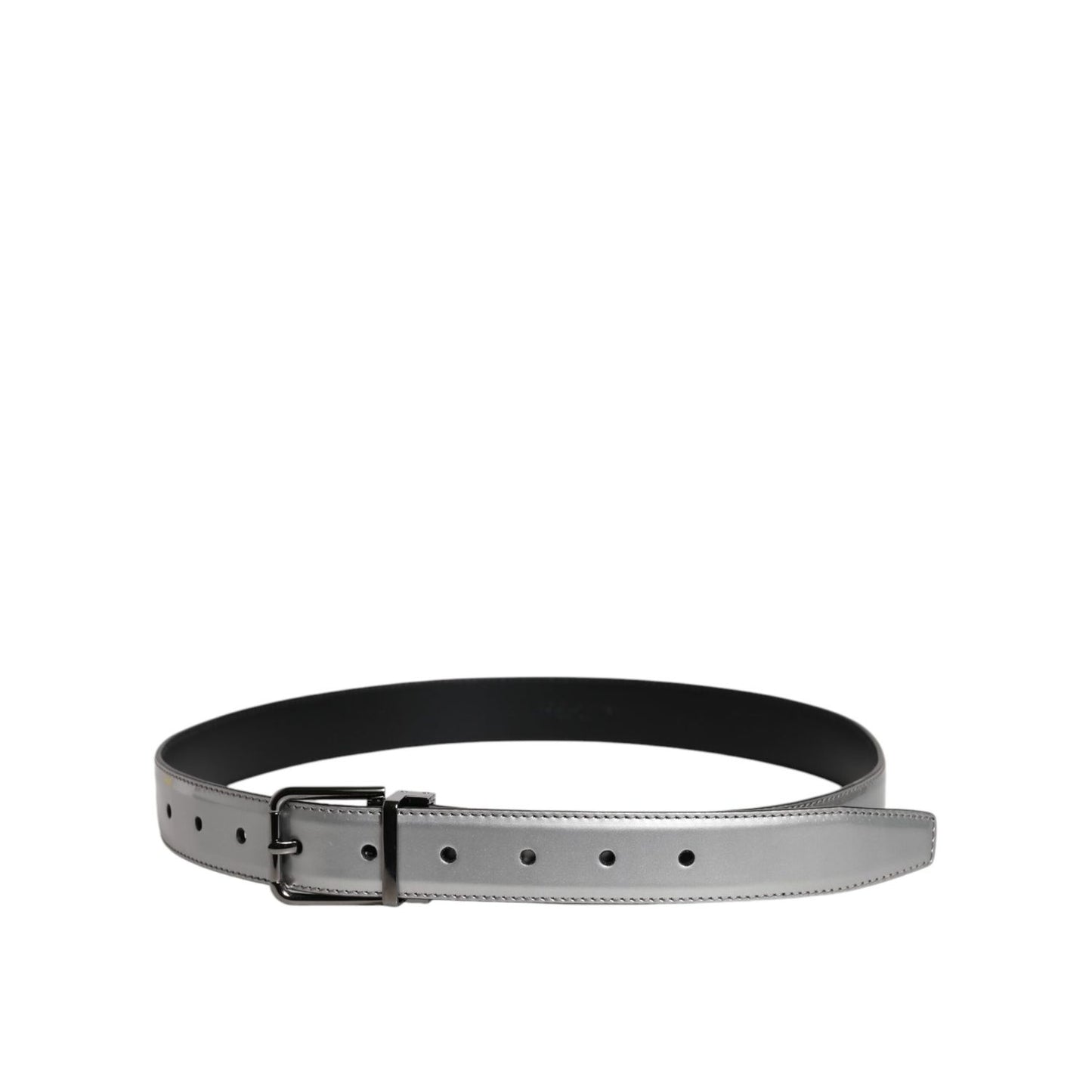 Dolce & Gabbana Silver Leather Classic Metal Logo Buckle Belt