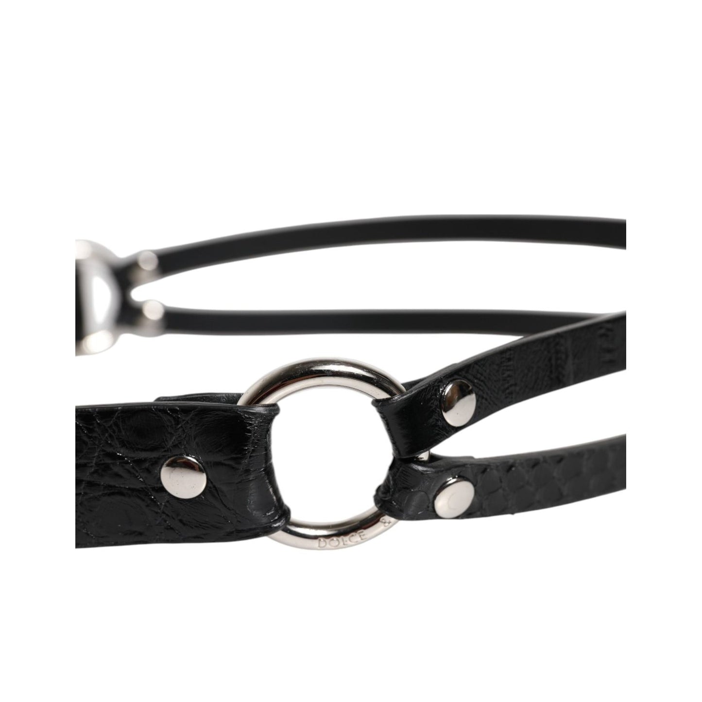Dolce & Gabbana Black Exotic Leather Metal Logo Buckle Belt