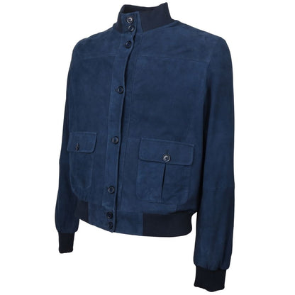 Emilio Romanelli Blue Calfskin Men Bomber Jacket