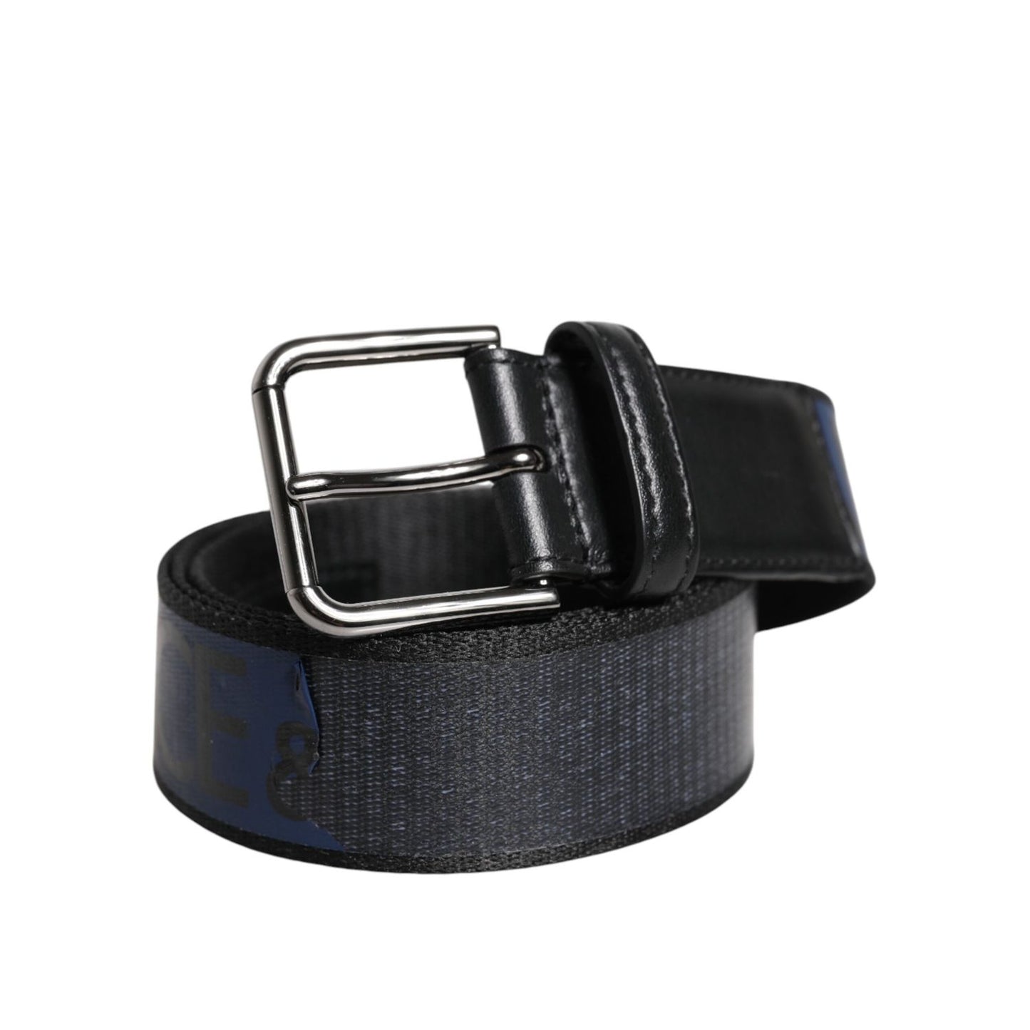 Dolce & Gabbana Black Blue Polyester Printed Metal Buckle Belt