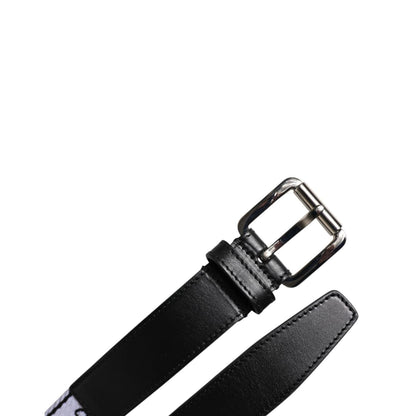 Dolce & Gabbana Black White Printed Metal Logo Buckle Belt