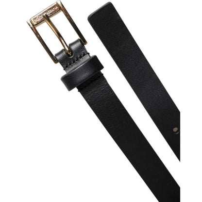 Dolce & Gabbana Black Calfskin Classic Metal Logo Buckle Belt