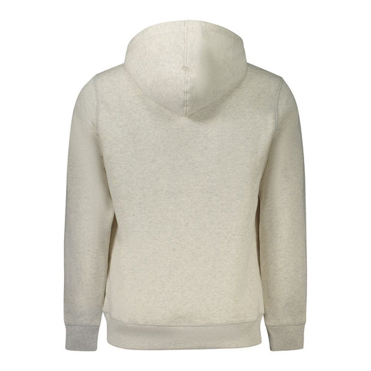 Back view of Calvin Klein gray cotton men's hoodie featuring long sleeves and iconic logo