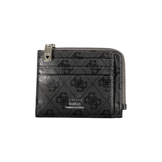 Guess Jeans sleek black leather wallet with contrasting accents, featuring two external pockets, double card slots, and secure zip closure.