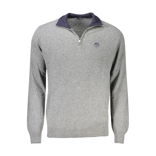 North Sails gray wool men sweater with half-zip and iconic logo embroidery, featuring chic contrasting details for elegant style.