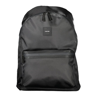 Calvin Klein Black Polyester Men Backpack with sleek design and practical features such as water-repellent exterior and laptop compartment.