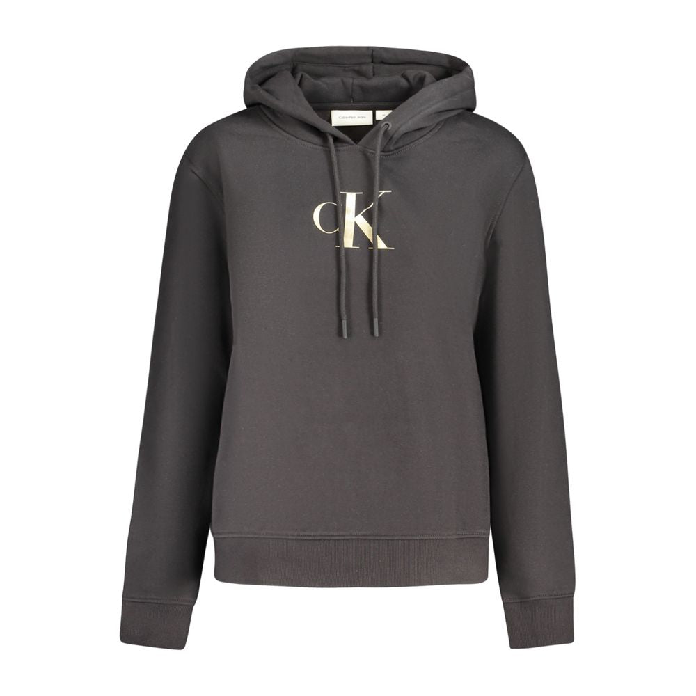 Calvin Klein Black Cotton Women Sweater with logo on front, perfect blend of comfort and style for casual wear.