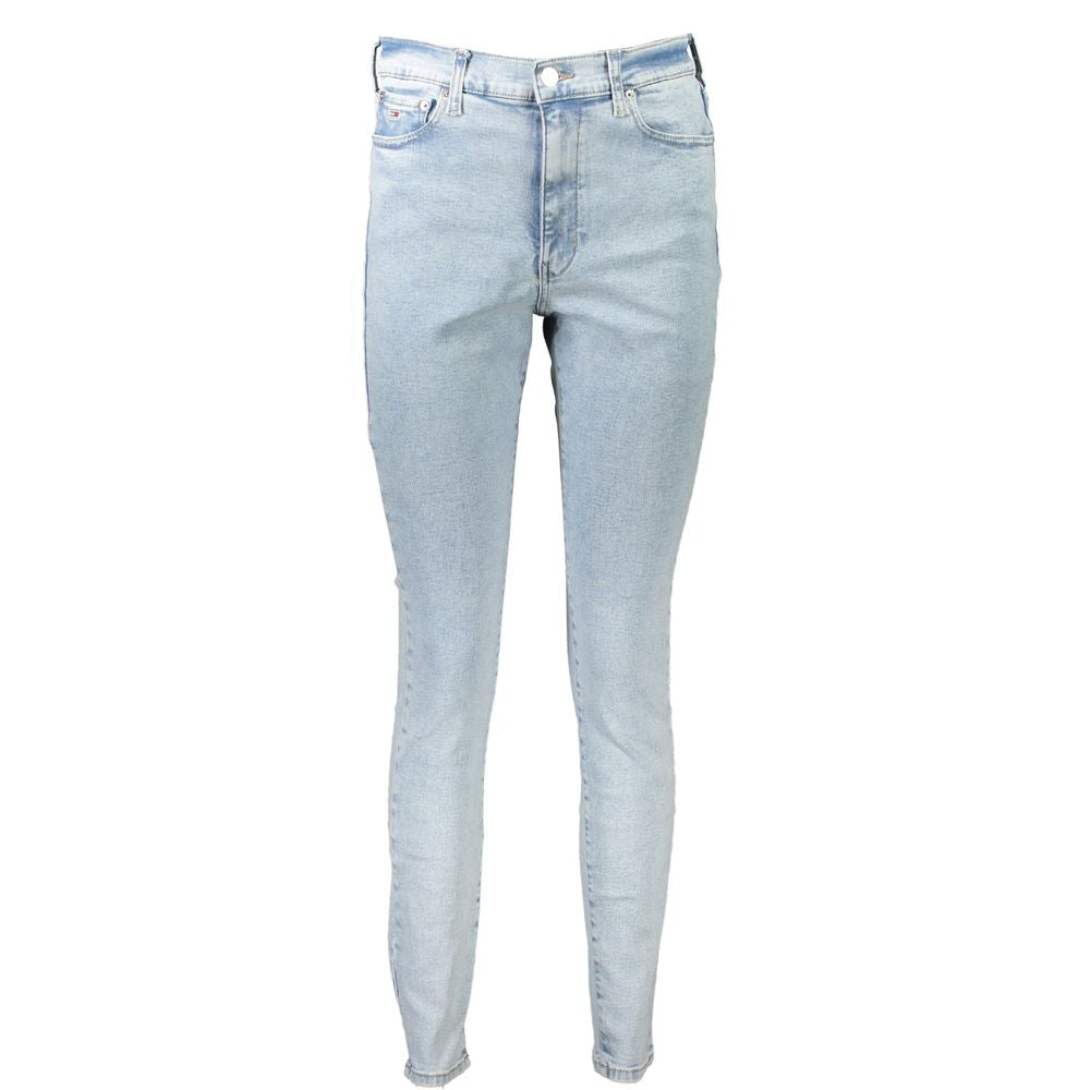 Tommy Hilfiger Blue Cotton Women's Skinny Jean featuring high-rise, super skinny fit, and classic five-pocket design.