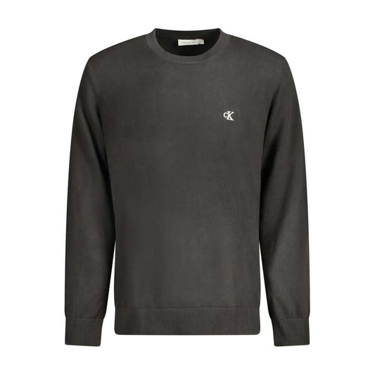 Calvin Klein black cotton men's sweater with crew neck and logo embroidery, sleek design offering luxury and comfort for modern style.