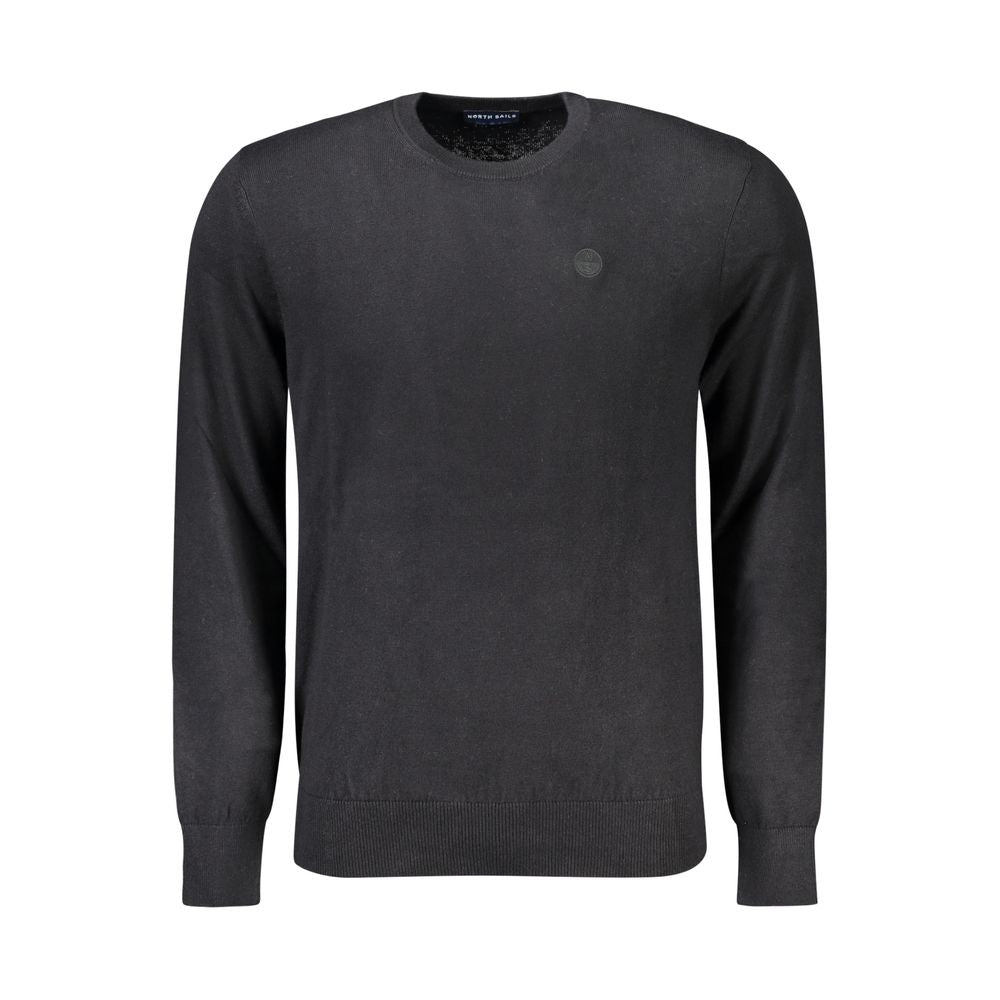 North Sails Black Cotton Men Sweater, crew neck with logo, 80% cotton and 20% wool, long sleeve, contemporary fashion