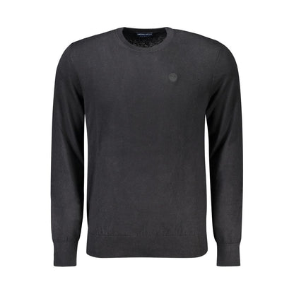 North Sails Black Cotton Men Sweater, crew neck with logo, 80% cotton and 20% wool, long sleeve, contemporary fashion