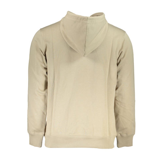 Calvin Klein beige hooded sweatshirt, back view, 100% organic cotton, features cozy hood and long sleeves, great for comfort and style.