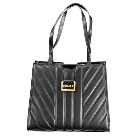 Valentino Black Polyethylene Handbag with Dual Shoulder Handles and Removable Chain, Featuring Logo and Multiple Pockets.