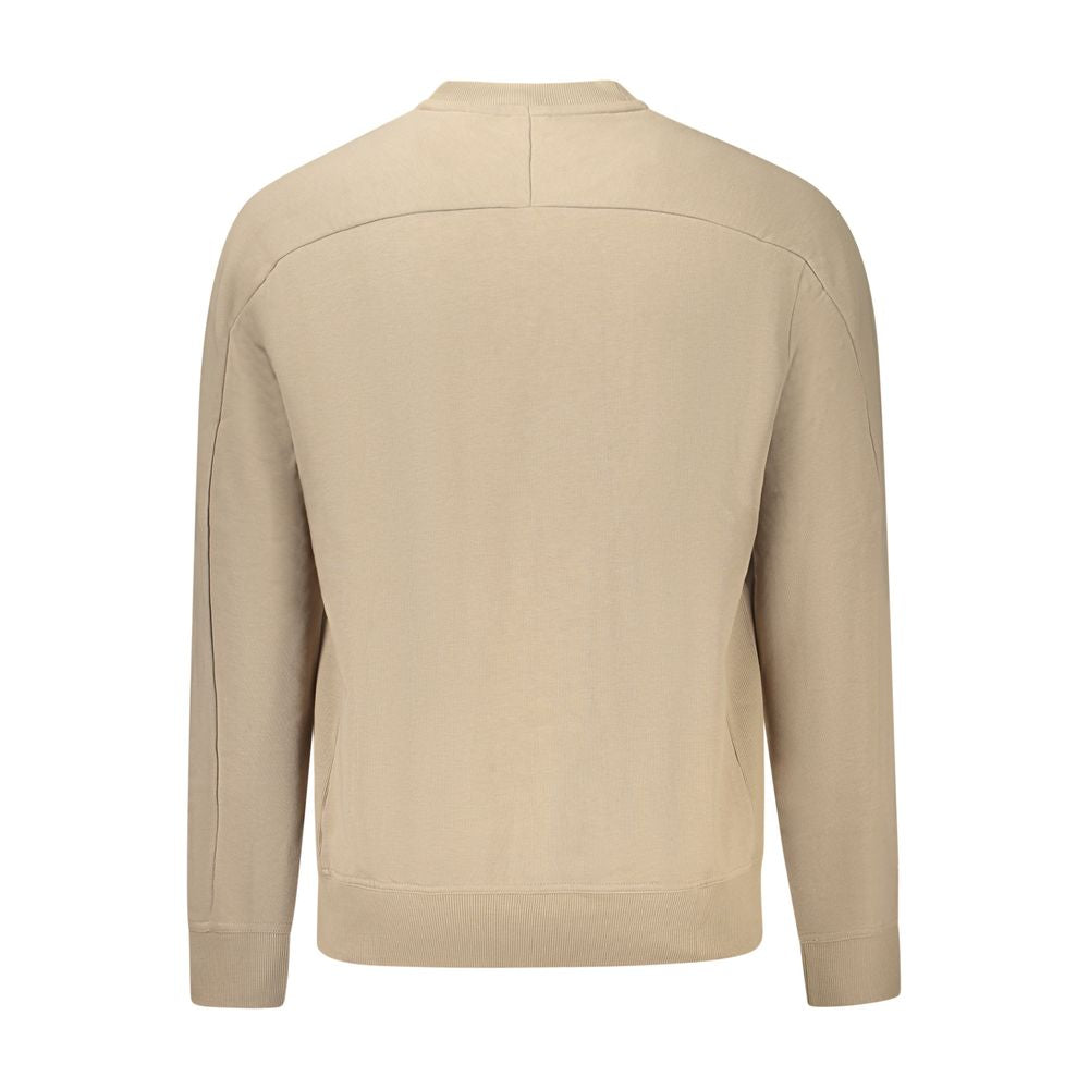 Hugo Boss Beige Cotton Men Sweater, back view showcasing premium organic cotton with crew neck design.