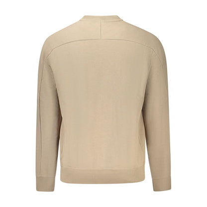 Hugo Boss Beige Cotton Men Sweater, back view showcasing premium organic cotton with crew neck design.