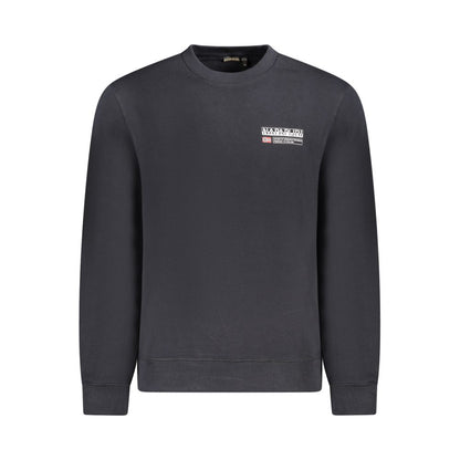Napapijri Black Cotton Men Sweater with long sleeves and bold logo on black backdrop