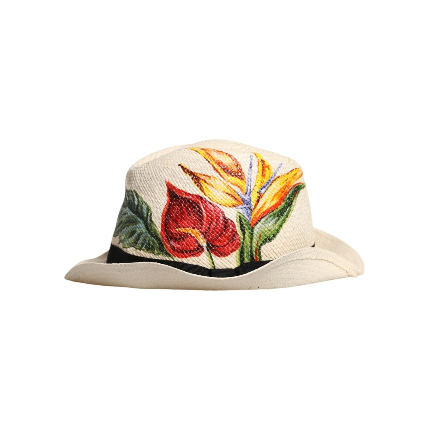 Dolce & Gabbana Beige Floral Print Straw Wide Brim Fedora Hat