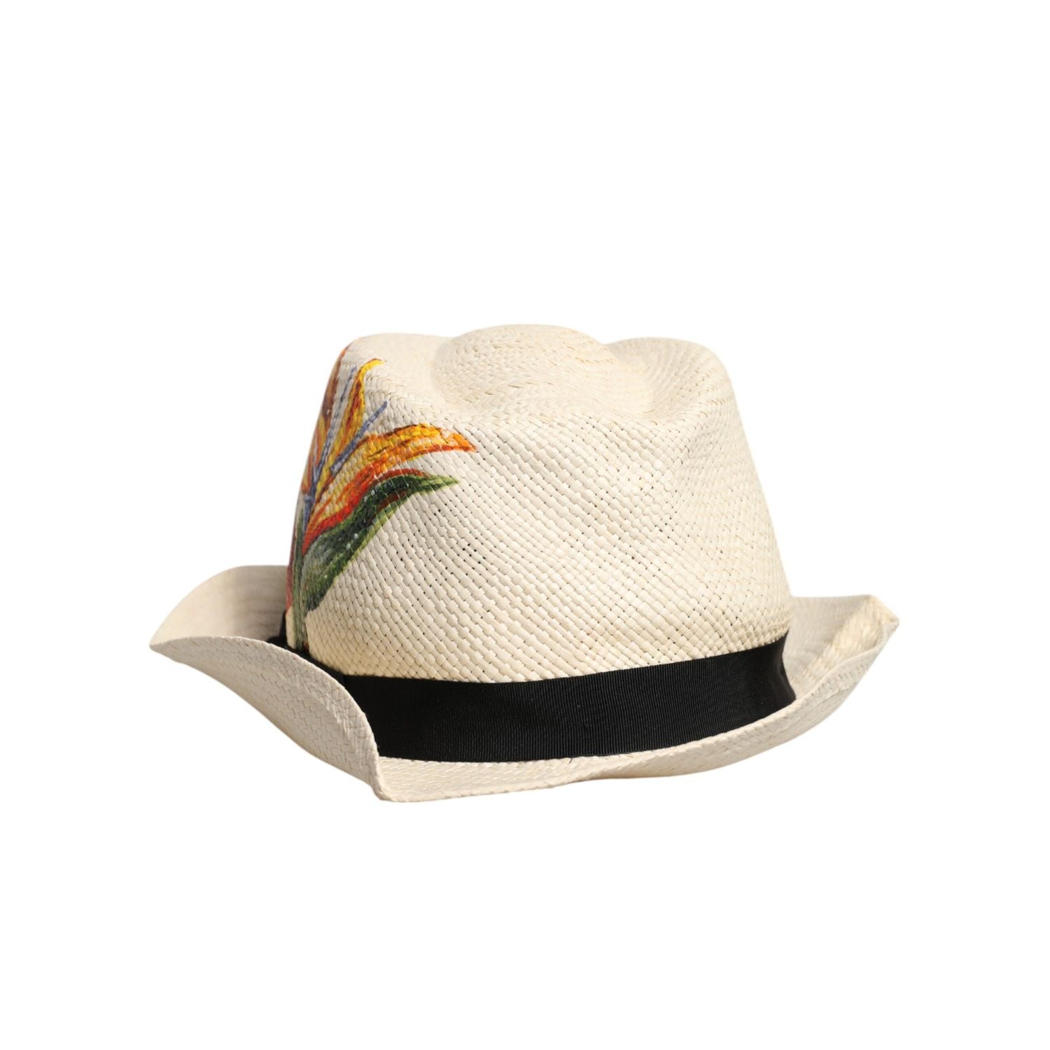 Dolce & Gabbana Beige Floral Print Straw Wide Brim Fedora Hat