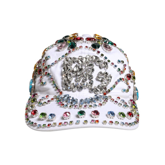 Dolce & Gabbana White Multicolor Crystal Embellish Baseball Cap