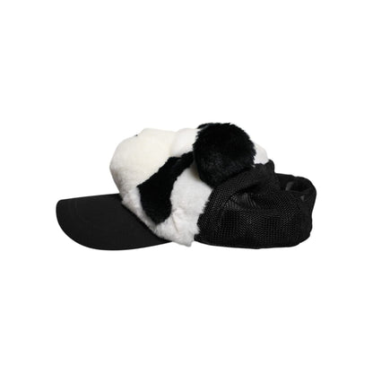Dolce & Gabbana Black White Panda Fur Women Baseball Cap