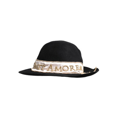 Dolce & Gabbana Black Logo Sequin Embroidery Wide Brim Hat