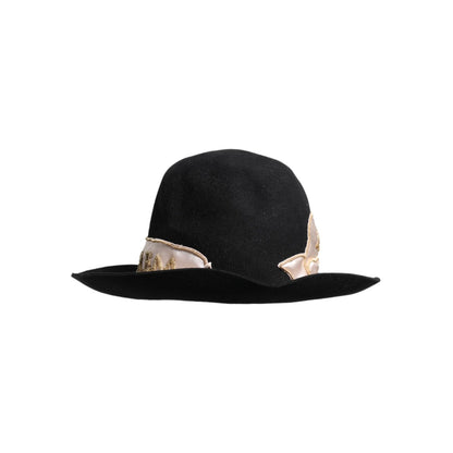 Dolce & Gabbana Black Logo Sequin Embroidery Wide Brim Hat
