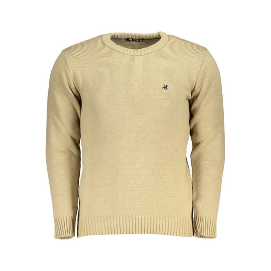 U.S. Grand Polo beige fabric sweater, long sleeved, crew neck, embroidered logo, ideal for casual wear and comfort.