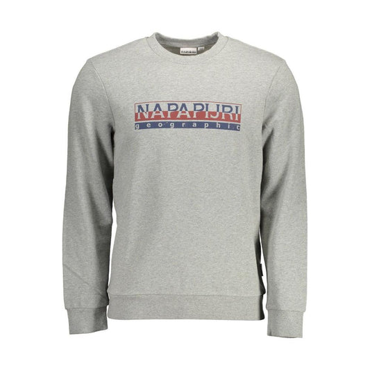 Napapijri Gray Cotton Men's Sweater featuring a round neck and logo, crafted for comfort and style in a versatile hue.