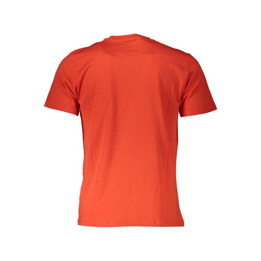 Back view of North Sails red cotton men's t-shirt showcasing short sleeves and casual style.