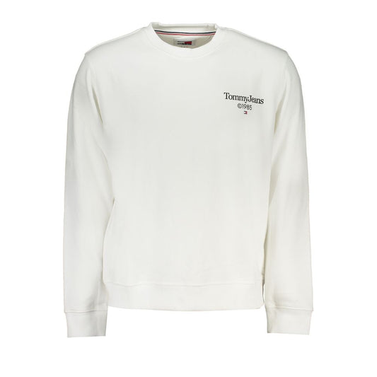 Tommy Hilfiger White Cotton Men Sweater with logo emblem on chest, showcasing casual style and sustainable fashion.