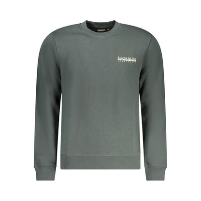 Napapijri Green Cotton Men Sweater, long-sleeve, crew neck, bold print logo, stylish and comfortable clothing for men.