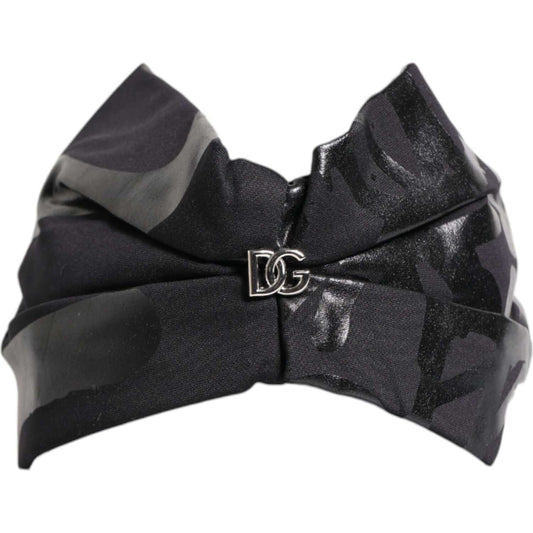 Dolce & Gabbana black nylon stretch headband with DG logo, made in Italy, luxurious women's hair accessory.