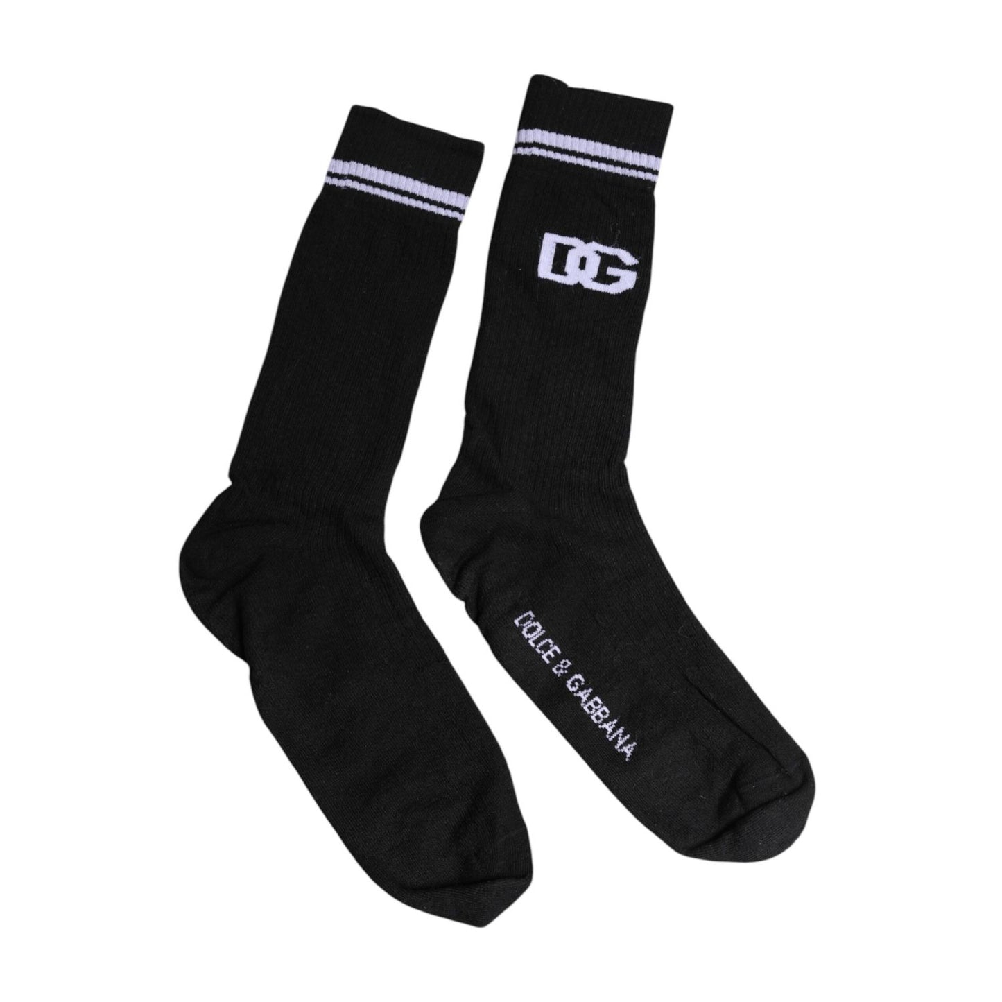 Dolce & Gabbana Black Cotton Logo Mid Calf Men Socks