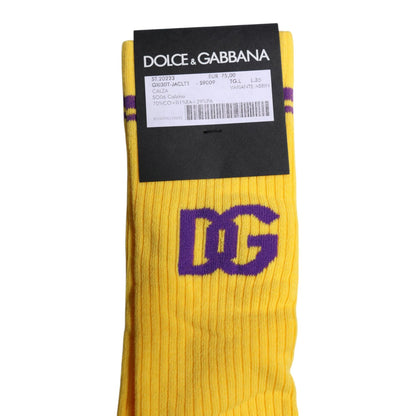 Dolce & Gabbana Yellow Cotton DG Logo Mid Calf Socks