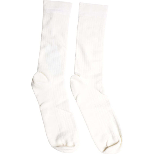Dolce & Gabbana white cotton mid-calf men's socks with logo, 100% cotton, made in Italy, store sample, minimal marks.