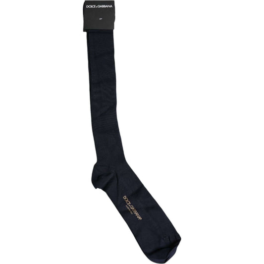 Dolce & Gabbana black viscose over the calf socks for men with logo detailing, made in Italy.