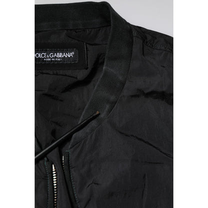 Dolce & Gabbana Black Nylon Logo Full Zip Bomber Jacket