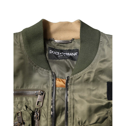 Dolce & Gabbana Green Nylon Full Zip Men Bomber Jacket