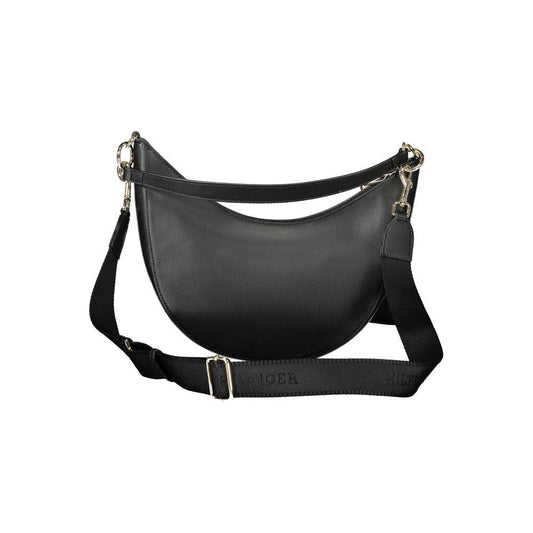 Tommy Hilfiger black polyethylene women's handbag with adjustable shoulder strap, elegant design, fashionable and durable.
