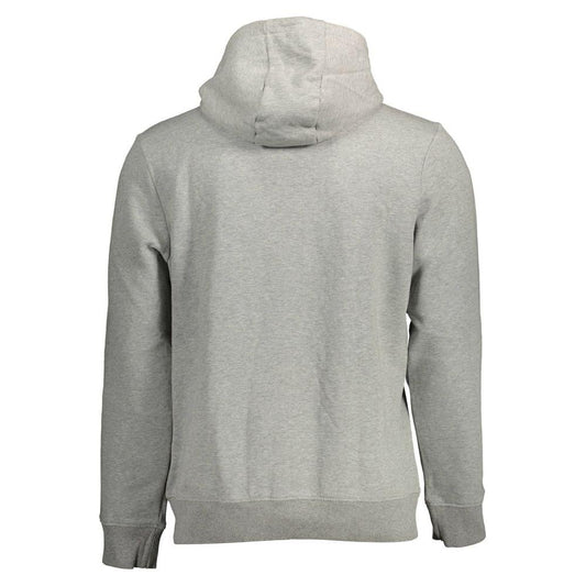 Rear view of a Napapijri Gray Cotton Men Sweater with a hood, showcasing modern urban style and durable materials for casual wear.