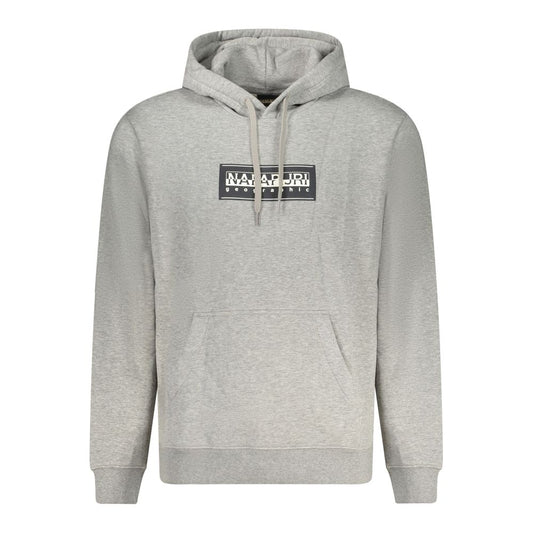 Napapijri gray cotton hoodie, relaxed fit with long sleeves, central pocket, and printed logo, perfect casual sweatshirt.