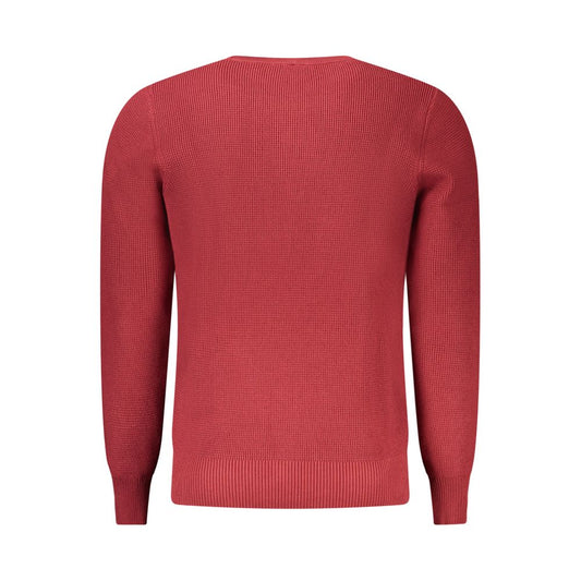 Rifle Red Viscose Men Sweater; bold and stylish long-sleeved crew neck design with contrasting details, perfect for fashion-forward individuals.